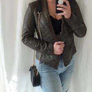 ABS Dark Brown Faux Leather Embroidered Jacket
